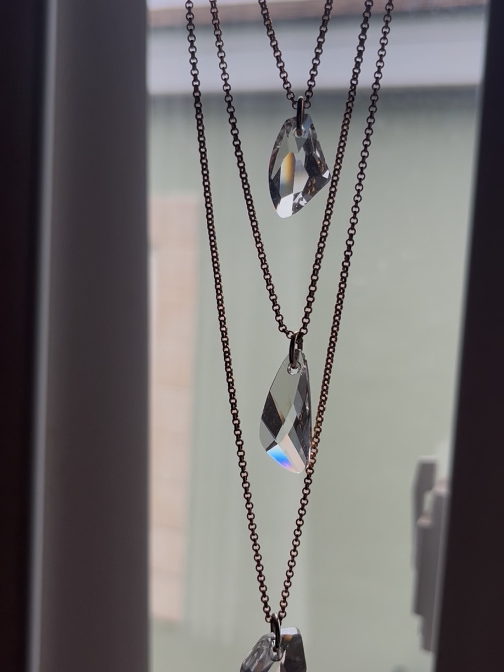Layered Crystal Pendant Necklace in bronze Tone